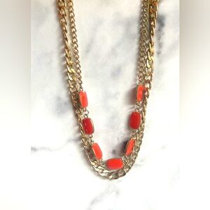 Vintage Double-Strand Necklace with Orange Lucite Stones